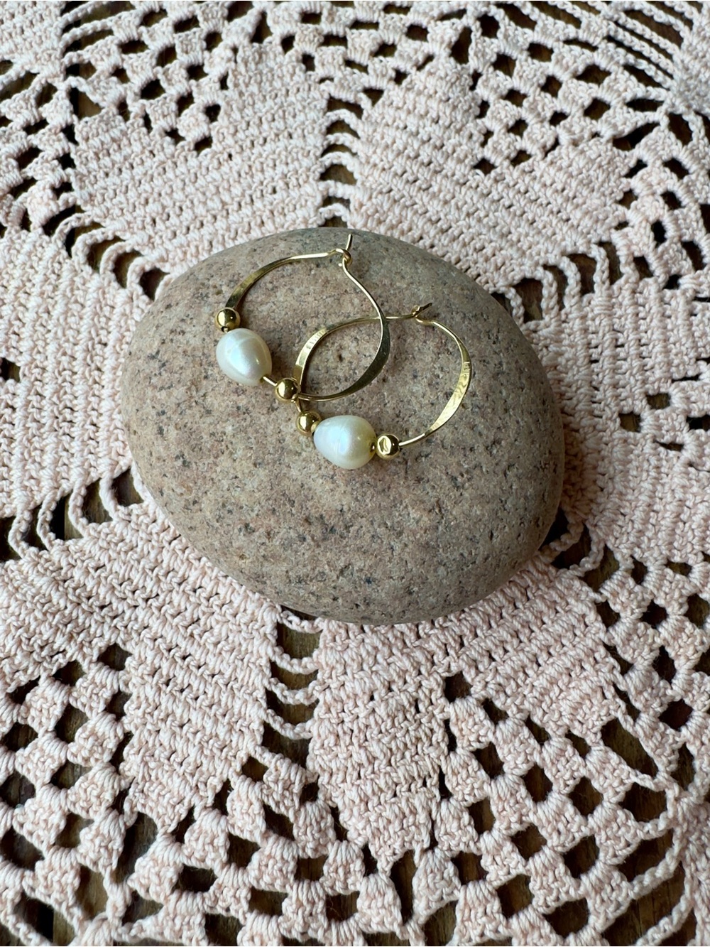 14k Yellow Gold Hoop Earrings with Freshwater Pearl Accent
